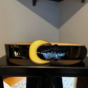 St. John Vintage Oversized Statement Belt with Gold Crescent Buckle